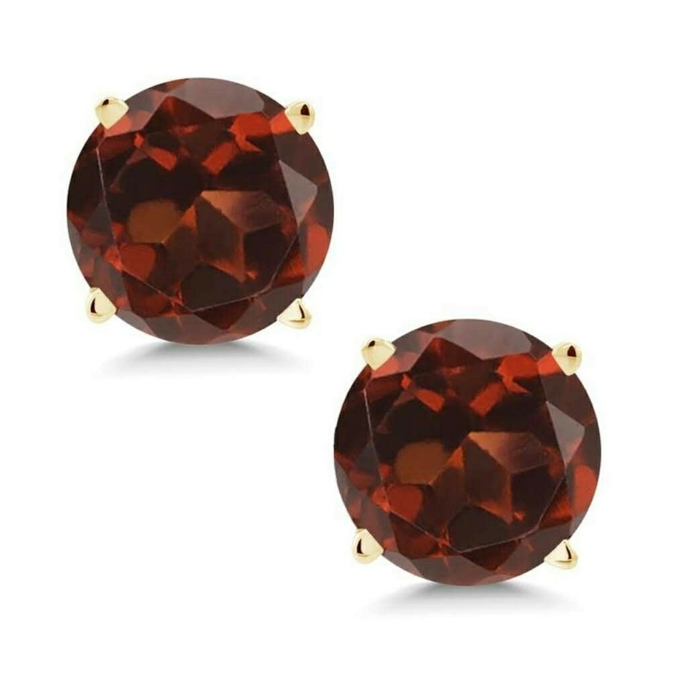 Genuine 10K Garnet Solid Gold Stud Earrings